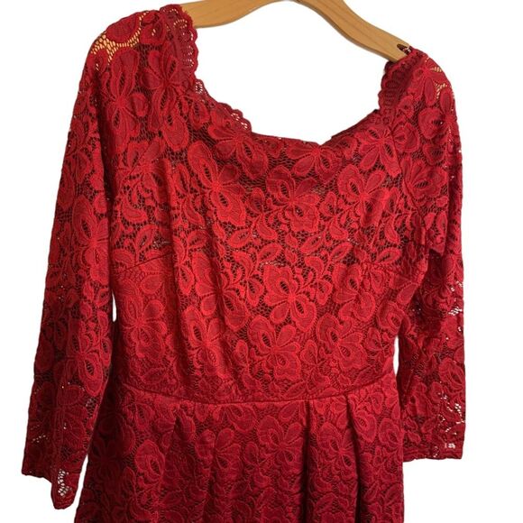 Retro Red Lace Dress with Sheer Lace Sleeves Size XL - Picture 3 of 11